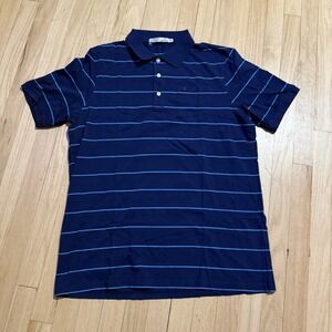 Criquet Shirt Mens XL Blue Striped Polo Short Sleeve Organic Soft Preppy Casual